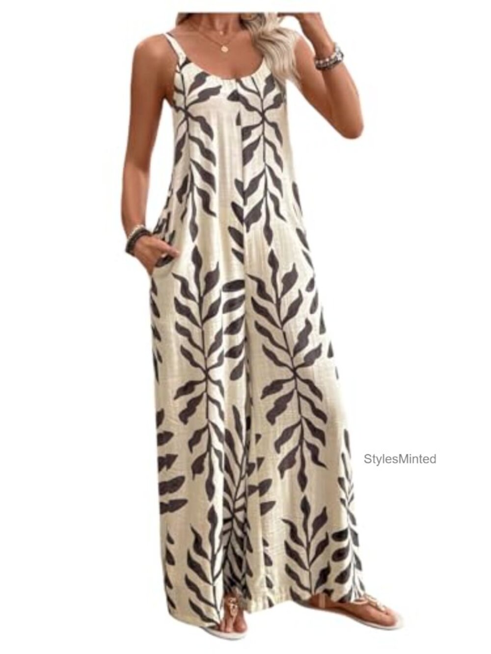 Wide Leg Jumpsuit Spaghetti Strap Boho Long Romper Pockets Vacation